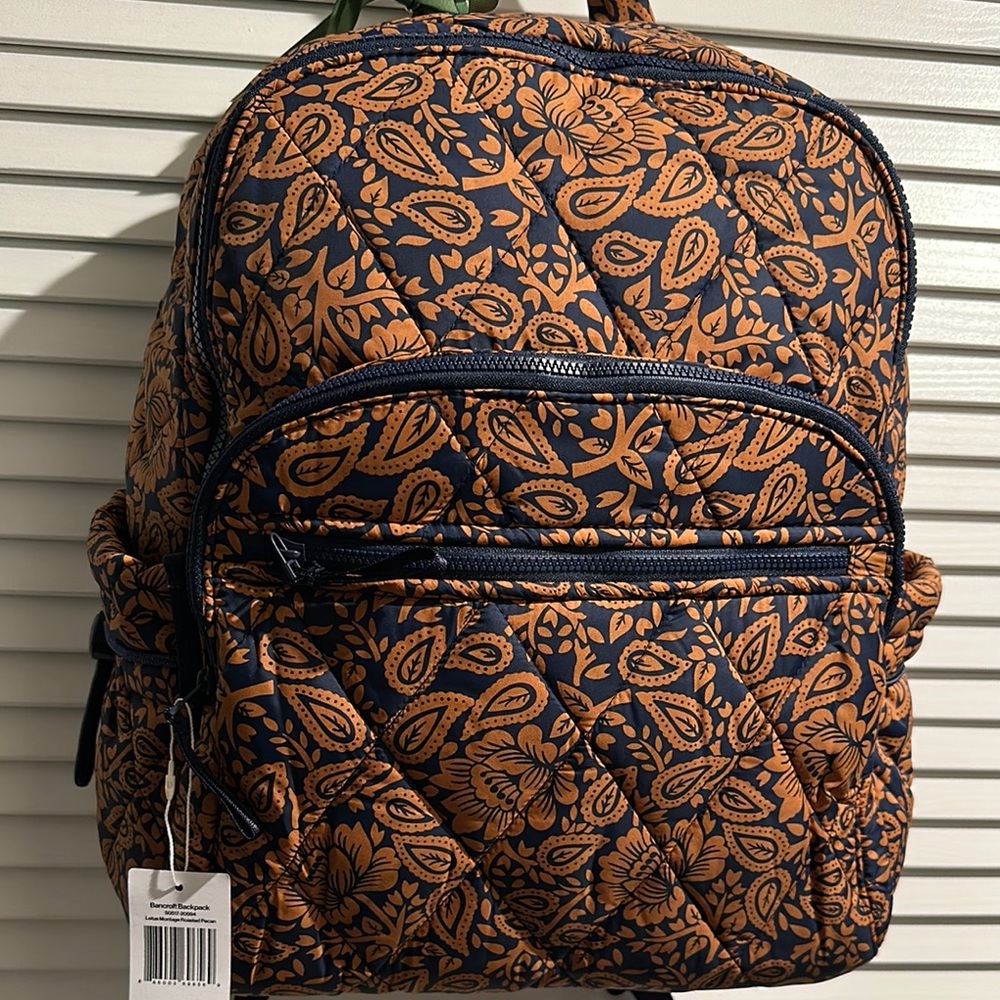 NWT Vera Bradley Bancroft Laptop/iPad Backpack with five zipper compartments.